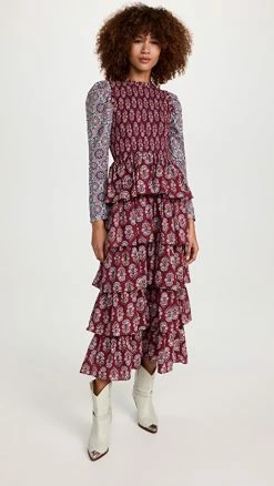 Best Sale 🔔 Alix Of Bohemia Shelby Mulberry Ruffle 👗 Dress Burgundy 🧨