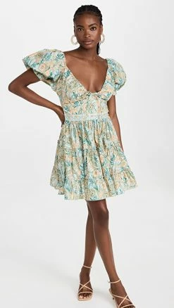 Brand new 👏 Agua By Agua Bendita Manzanilla Vuelo Dia Mini 👗 Dress Multi Color ✔️