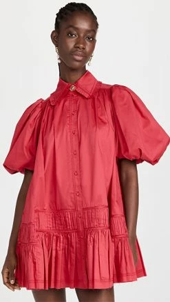 Outlet 🔥 Aje Yvette Smock Mini 👗 Dress Pomegranate Red 🥰