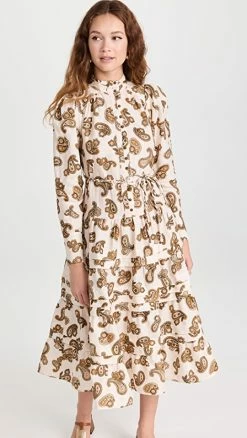 Promo 🧨 Alemais Mia Midi 👗 Dress Cream Paisley 😀