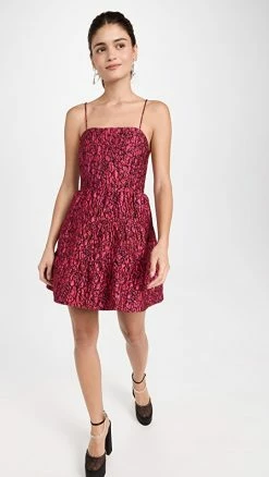 Budget 🛒 Alice + Olivia Jamila Spaghetti Strap Tiered Mini 👗 Dress Wild Pink/Black 😀