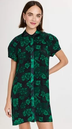 New 🎉 Alice + Olivia Jem Floral 👕 Shirt 👗 Dress Dream Floral Emerald ✔️