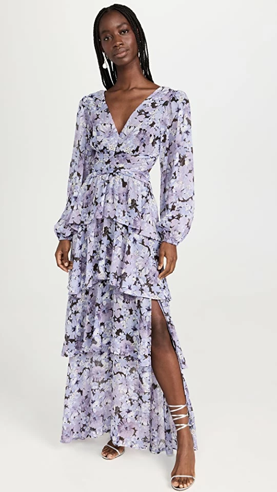 Promo ๐ ASTR The Label Anora ๐ Dress Black Purple Floral ๐ฅฐ