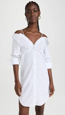 Best Pirce 🛒 Alexander Wang Off Shoulder 👚 Shirt 👗 Dress With Scrunchie Straps Bright White 😉