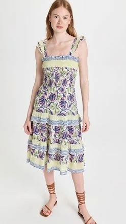 Best Pirce ✨ Bell Christine Midi 👗 Dress Green Multi 😀