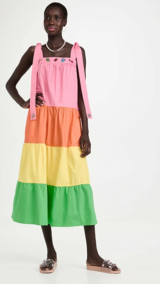 Coupon ๐ Mira Mikati Embroidered Tiered ๐ Dress With Tie Straps Multi โญ