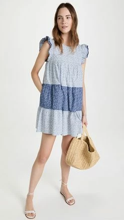 Outlet ⌛ English Factory Multi Floral Color Mini 👗 Dress Blue ✔️