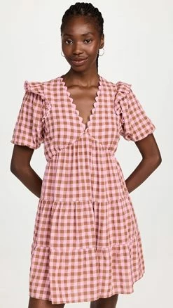 Top 10 ⌛ English Factory Rickrack Trim Edge Check Mini 👗 Dress Pink Multi 😀