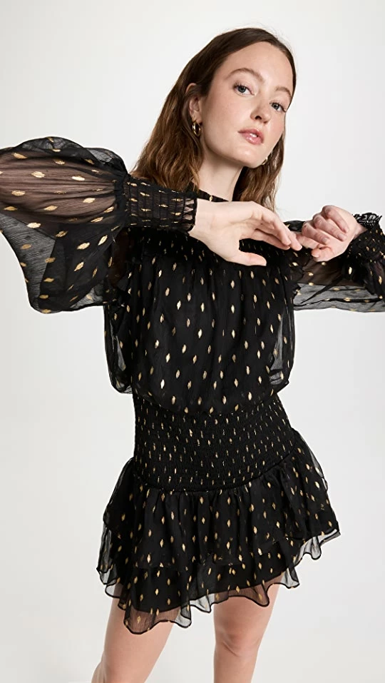 New 🥰 Endless Rose Gold Dot Printed Mini 👗 Dress Black 🎁