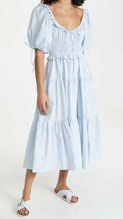 Brand new ✔️ En Saison Poplin Tiered Midi 👗 Dress Blue 🧨