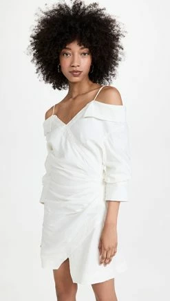 Best deal ⌛ Jonathan Simkhai Monrow Draped Texture Off Shoulder Mini 👕 Shirt 👗 Dress Bone 😉