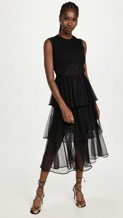 Deals 💯 Jonathan Simkhai Benton Tulle Plisse 👗 Dress Black 👍