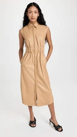 Top 10 🔔 Jonathan Simkhai Nima Faux Leather Midi 👗 Dress Camel ⌛