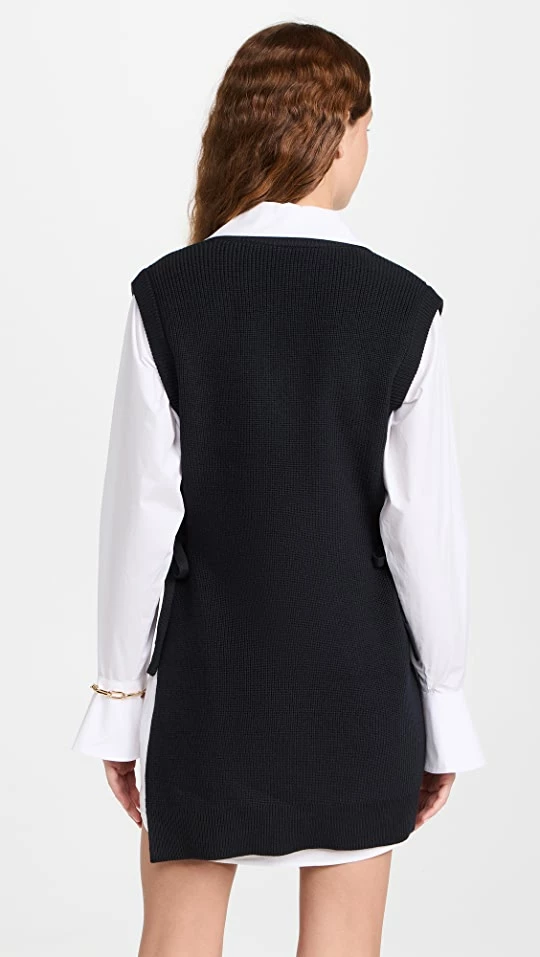 Budget 🔔 Jonathan Simkhai STANDARD Skai Knit Poplin Combo Layered Knit And 👕 Shirt 👗 Dress Navy/White ✨ - Image 2