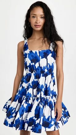 Discount 💯 Jason Wu Printed Short Sleeve Ruffle 👗 Dress Chalk/Blue Multi 🧨