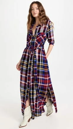 Best Sale ๐ L'AGENCE Cameron Long ๐ Shirt ๐ Dress Multi Scarf Plaid ๐