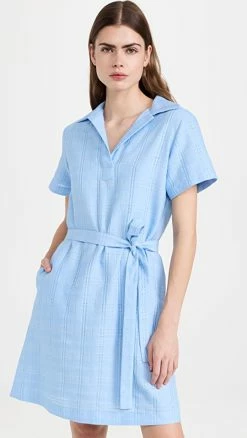 Top 10 😉 Lisa Marie Fernandez Polo 👚 Shirtdress Vintage Blue Ajoure Pique 🧨