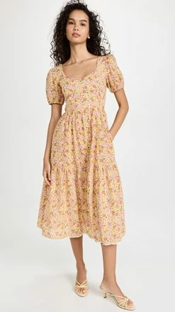 New 🔥 Lost + Wander Sun Dance Midi 👗 Dress Pink Floral 😉