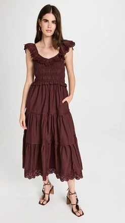 Best reviews of 💯 Madewell Lucie Embroidered Cotton Midi 👗 Dress Vintage Mulberry 🎁