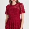 Budget 🔔 Needle & Thread Valentine Ruffle Micro Mini 👗 Dress Deep Red ⭐