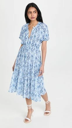 Best deal 😍 Playa Lucila Short Sleeve 👗 Dress Ikat Blue Print 🧨