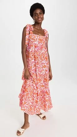 Best Pirce 😍 Playa Lucila Tie Shoulder 👗 Dress Pink/Orange Floral 🛒