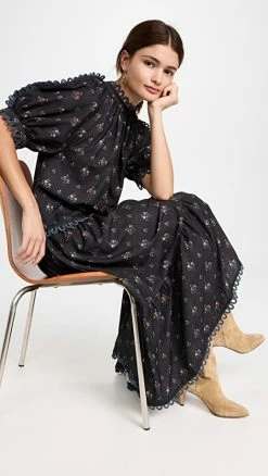 Best Pirce 😀 RHODE Aderyn 👗 Dress Needlepoint Bouquet Black 🧨