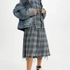 Discount 🧨 R13 Shredded Relaxed Midi 👗 Dress Blue Plaid 👍
