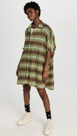 Deals 🧨 R13 Plaid Oversized Boxy 👕 Shirtdress Green Plaid 🎉