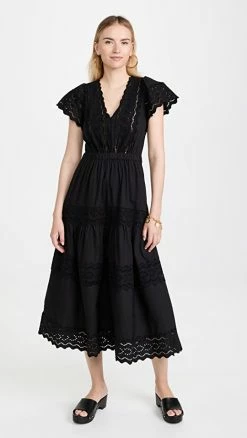 Budget 👍 Sea Flutter Sleeve V Neck 👗 Dress Black ✔️