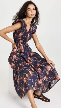 Hot Sale ✨ Sea Smocked Midi 👗 Dress Navy 😍