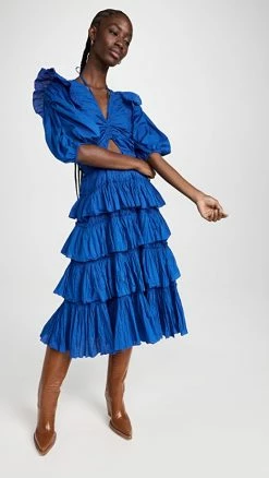 Top 10 😍 Sea Paco Solid Puff Sleeve Tiered 👗 Dress Aqua 🎉