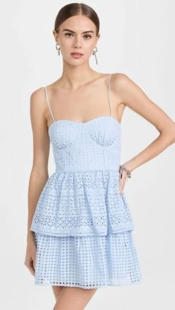 Wholesale ⭐ Self Portrait Light Blue Broderie Anglaise Mini 👗 Dress ⭐
