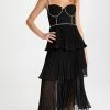 Deals ⭐ Self Portrait Black Chiffon Tiered Midi 👗 Dress 😀