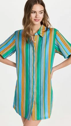 Best Pirce 🧨 STAUD Pallas 👗 Dress Ibiza Stripe 🌟