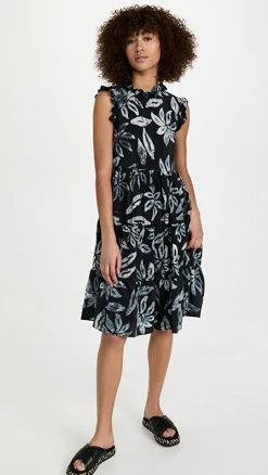 Best Pirce 👏 Studio 189 Leaf Silk Ruffle Short Sleeveless 👗 Dress Black And White 🛒