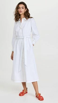 Cheap 🎉 Tory Burch Multicolor Topstitch Artist 👗 Dress White ❤️