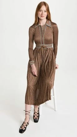 Best Sale 🎉 Tory Burch Basketweave Silky Knit Polo 👗 Dress Toasted Granola 😀