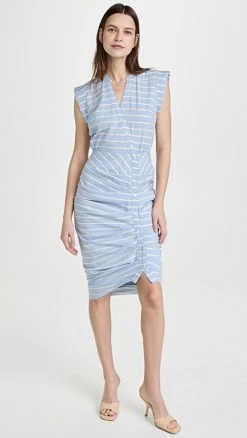 Top 10 👍 Veronica Beard Ruched 👚 Shirt 👗 Dress Blue/White 😍