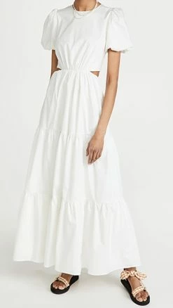 Coupon ⭐ WAYF Plaza Cut Out Tiered Maxi 👗 Dress Ivory ✔️