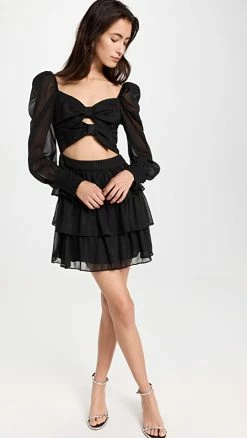 Top 10 🌟 WAYF Love Letter Tiered Bow Tie Mini 👗 Dress Black 🧨