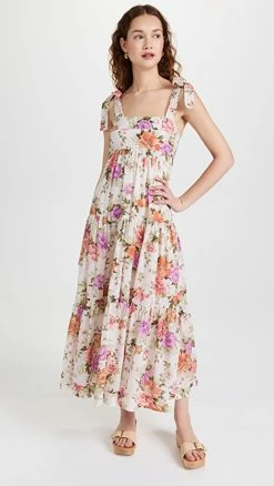 Cheap 😉 Zimmermann Pattie Tie Shoulder 👗 Dress Cream Floral 🎁